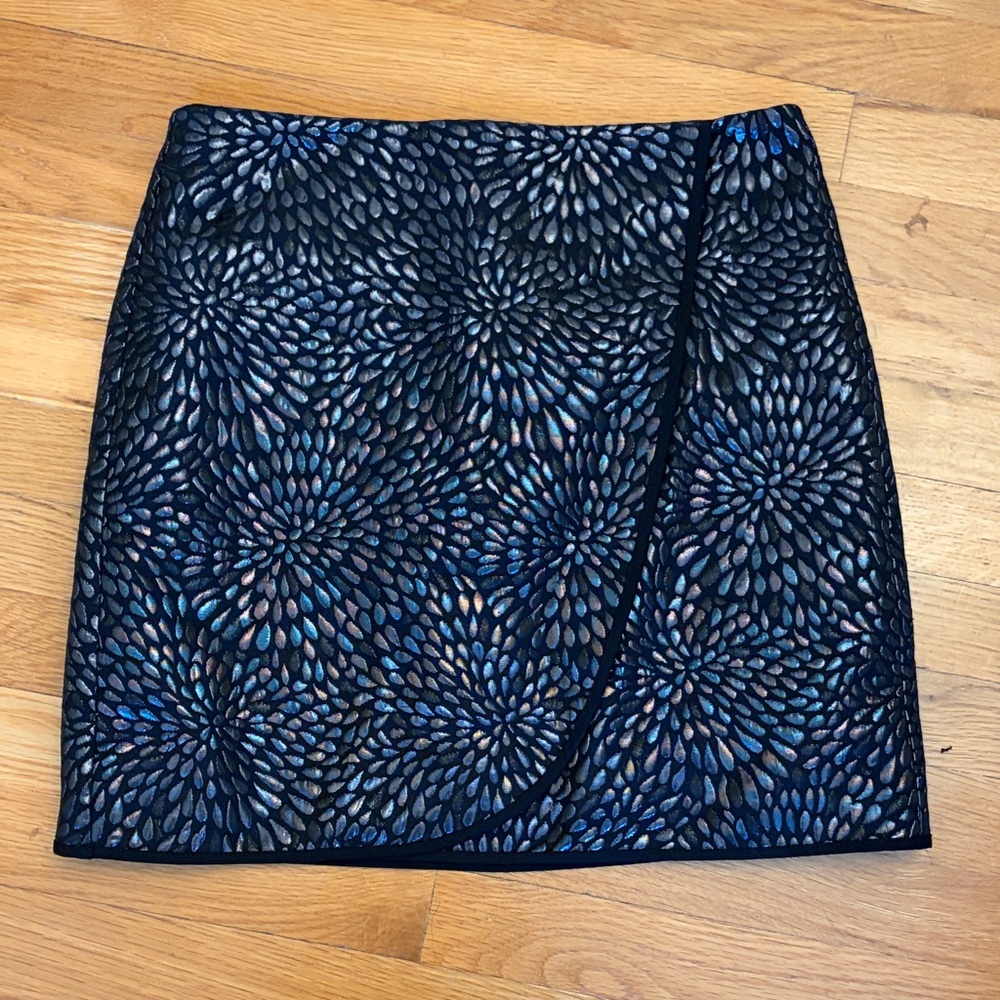 LOFT Black and Blue Floral Mini Skirt